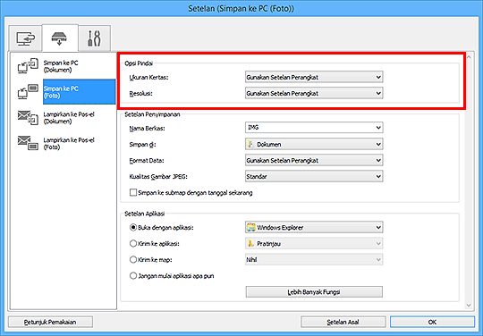 gambar: Kotak dialog Setelan